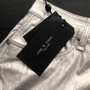rag & bone Moss Women's Skirt Size 26 Metallic Silver Textured Leather Mini